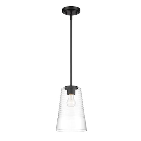 Designers Fountain Ingo 60 Watt 1 Light Matte Black Pendant with Clear Ribbed Glass Shade D230M-8P-MB